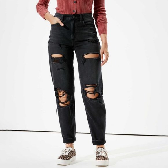 American Eagle Outfitters Denim - American Eagle Destroyed Black high Waist Mom Jean